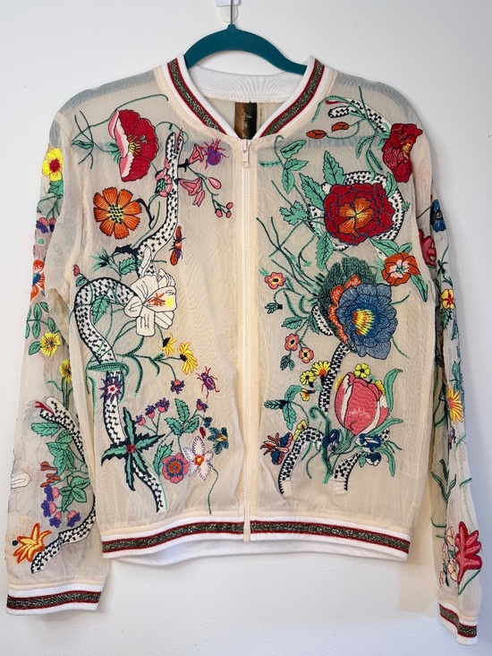 Aratta Silent Journey Jackets & Blazers - Aratta Sheer Floral Embroidered Bomber Jacket Black Size L Statement
